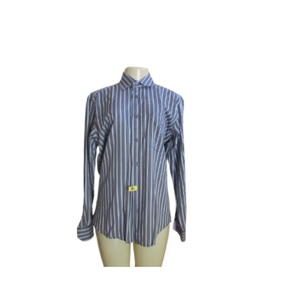 Men's Bugatchi Uomo Button Down Gray Stripe Long Sleeve Shirt M